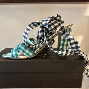 J. Crew Blue and Green Heels with Ankle Bow